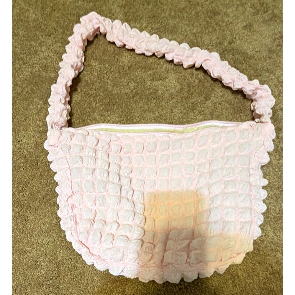 LANEIGE Pink Textured puffer Purse Handle Zipper Closure 10 x 7 in